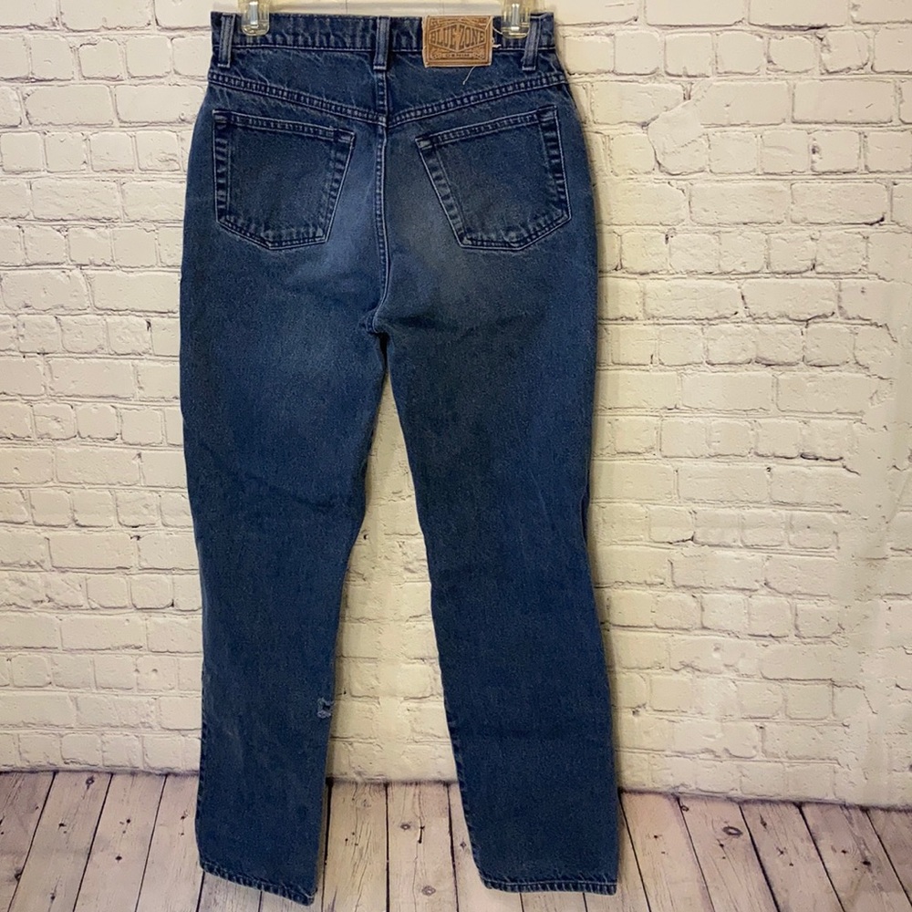 High Rise Blue Zone Mom Jeans Size 30/32 Dark Wash Vintage PM3972 - Picture 2 of 9